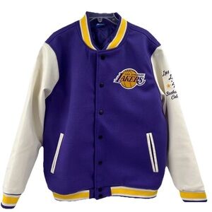 NBA LOS ANGELES LAKERS MENS PURPLE VARSITY JACKET WITH VEGAN LEATHER SLEEVES L